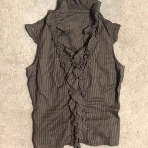 Brown ruffle front button down top size small